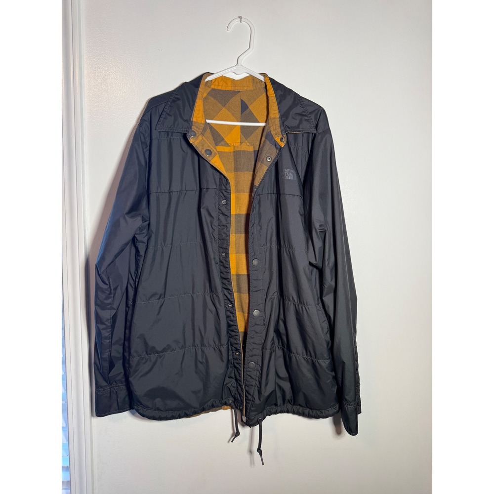 The North Face Reversible Quilted Jacket Mens Black Yellow Buffalo Plaid Flannel
